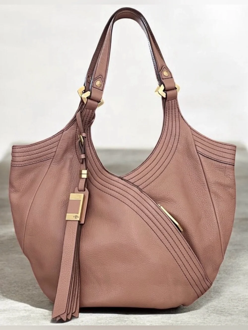 orYANY Leather Hobo Bag Tassel Pebble Leather Mauve Tan Brown MANY POCKETS 😍
